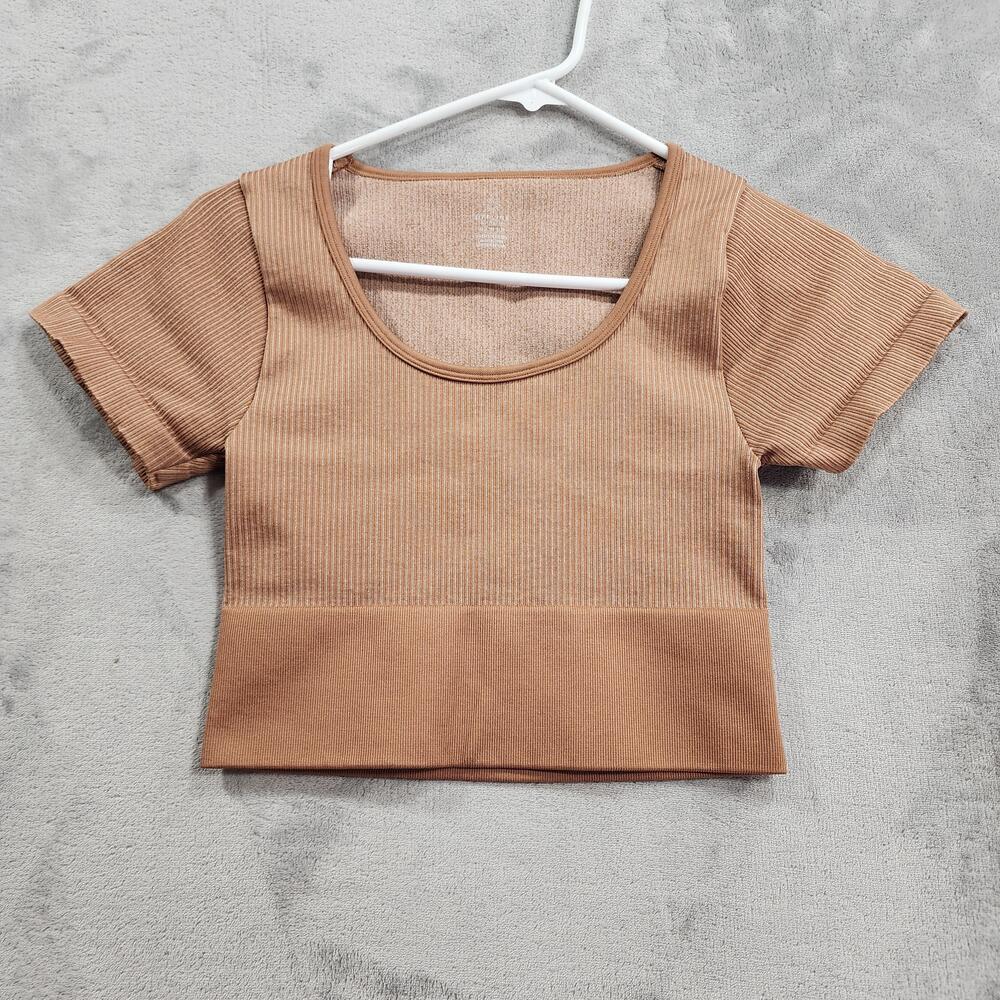 OFFLINE By Aerie Shirt Womens M Brown Seamless Short Sleeve Crop Stretch Yoga